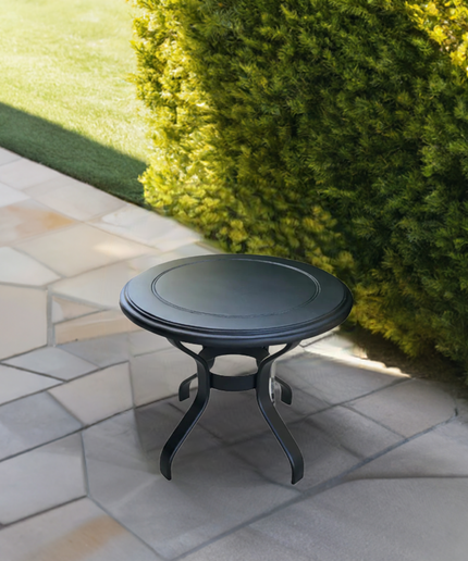 Woodard Solid Cast 22"Diameter x 18-1/2"H Round End Table w/ Alternative Base 09222 + 82240 - Textured Black