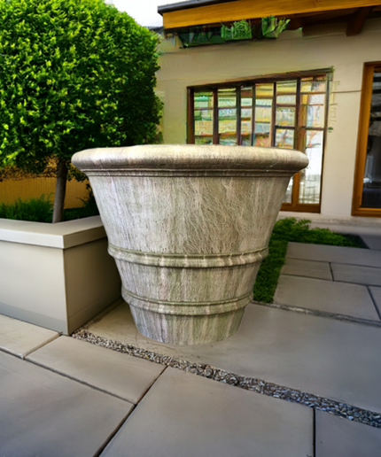 Campania Classic Rolled Rim 40" W x 31.5" H Round Large Cast Stone Planter P-903-AL - Aged Limestone