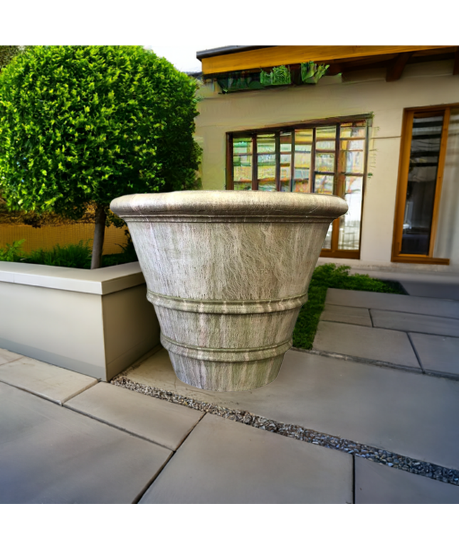 Campania Classic Rolled Rim 40" W x 31.5" H Round Large Cast Stone Planter P-903-AL - Aged Limestone