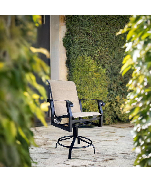 Woodard Cortland Padded Sling Swivel Counter Stool 420569 - Textured Black / Michelangelo Toast