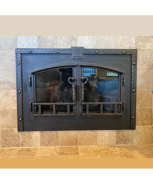 Greystone Traditional Fireplace Doors with Arch Conversion & Key Stone - Burnished Copper