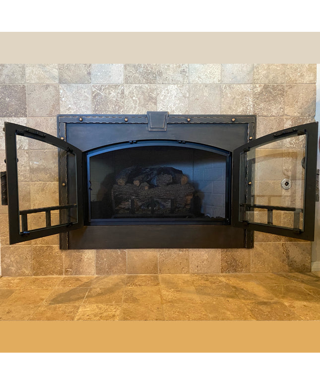 Greystone Traditional Fireplace Doors with Arch Conversion & Key Stone - Burnished Copper