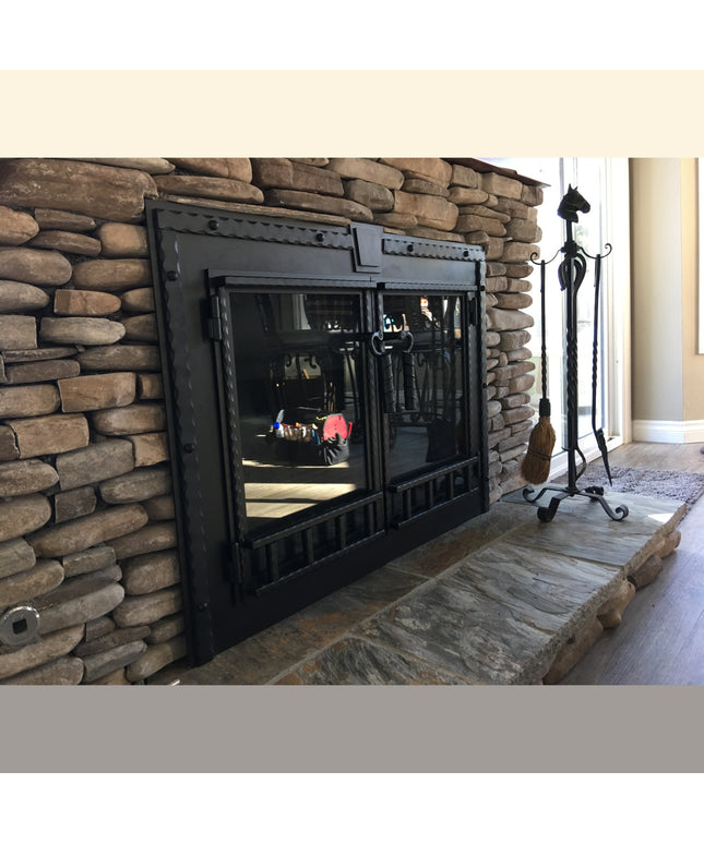 Thor Traditional Fireplace Doors with Keystone - Textured Black