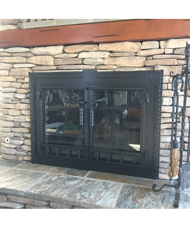 Thor Traditional Fireplace Doors with Keystone - Textured Black