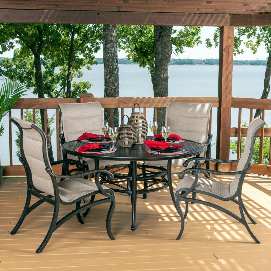 Mallin Volare Padded Sling Dining Chair VO-320 - Autumn Rust / Elevation Stone